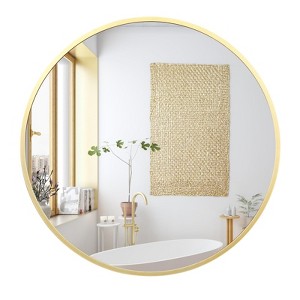 Round Mirror , Metal Frame Wall Mirror, Circle Decorative Mirror for Bathroom Vanity, Living Room, Entryway, Foyer - 1 of 4