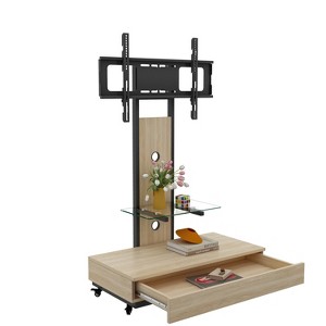 KTMBDW TV Stand with Push-Pull Drawer, Mobile TV Cart for 32-75 inches, Floor TV Stand with Mount on Lockable Wheels for Living Room, Bedroom, Offices - 1 of 4