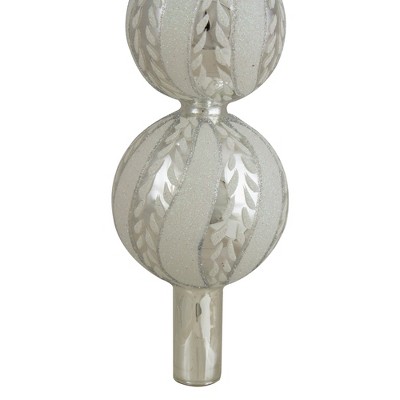 Northlight Glittered Glass Finial Christmas Tree Topper - 14.5" - Silver and White