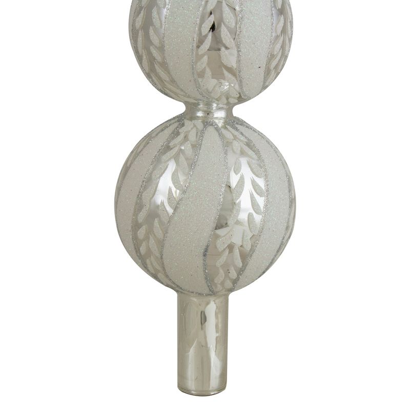Northlight 14.75" Silver and White Glitter Glass Finial Christmas Tree Topper, 2 of 4