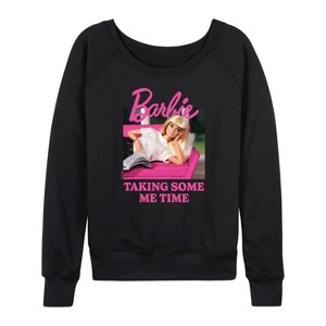 Women's - Barbie - Taking Some Me Time Lightweight French Terry Wide Neck Long Sleeve Shirt - 1 of 4