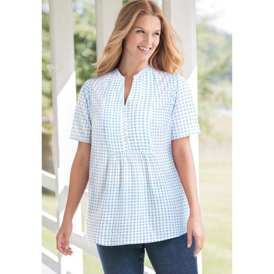 Woman Within Plus Size Pintucked Half-Button Tunic