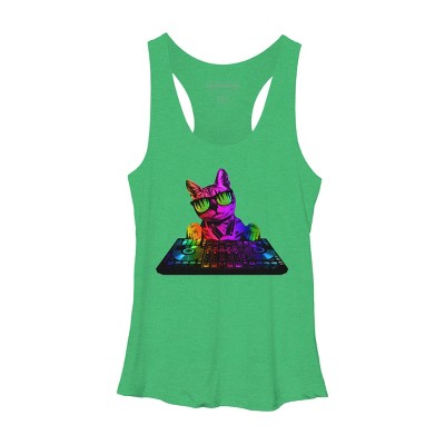 Women's Design By Humans Cool Cat DJ By clingcling Racerback Tank Top