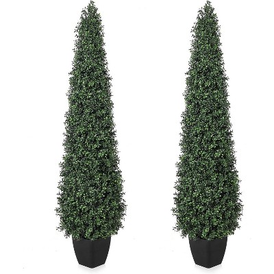 2 Pieces Artificial Cedar Topiary Tree with Extra Leaves & Pot UV Rated Artificial Greenery Set for Home Decor Indoor/Outdoor