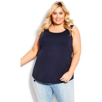 AVENUE | Women's Plus Size Pull-On Plain Tank - navy  - 26W/28W