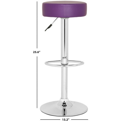 Transitional Chrome and Purple Leather Adjustable Swivel Bar Stool
