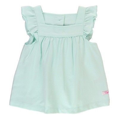 Image of RuffleButts Light Aqua Square Neck Flutter Tank Knit, Blue, 6-12 Months