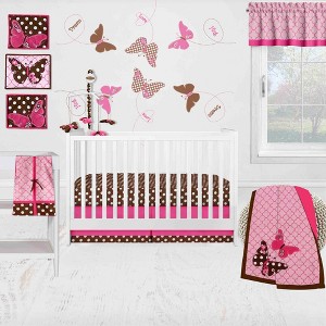 Bacati - Butterfly Pink Chocolate 10 pc Crib Bedding Set with 2 Crib Fitted Sheets - 1 of 4