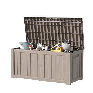 MAYEERTY 120 Gallon Large Capacity Outdoor Deck Box for Patio Furniture Cushions, Pillow with Wheels, Light Brown - 1 of 4