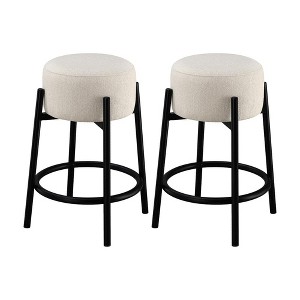 Simple Relax Set of 2 Upholstered Round Counter Stools with Backless in White and Black - 1 of 4