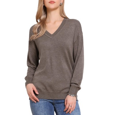 INSPIRE CHIC V Neck Long Sleeve Lightweight Pullover Soft Knitted Tops