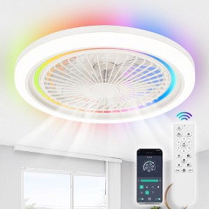 Airsurfer 19-inch 5-Blade Modern Smart RGB Flush Mount Ceiling Fan with Dimmable Light - 1 of 4