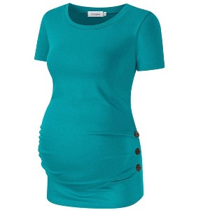 Clearlove Maternity Tunic Tops Maternity Shirt Side Button and Ruched Maternity Tunic Tops Maternity Short Sleeve T-Shirts - 1 of 4