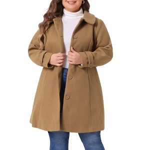Agnes Orinda Women's Plus Size Peter Pan Collar Single Breasted with Pockets Pea Coats - 1 of 4