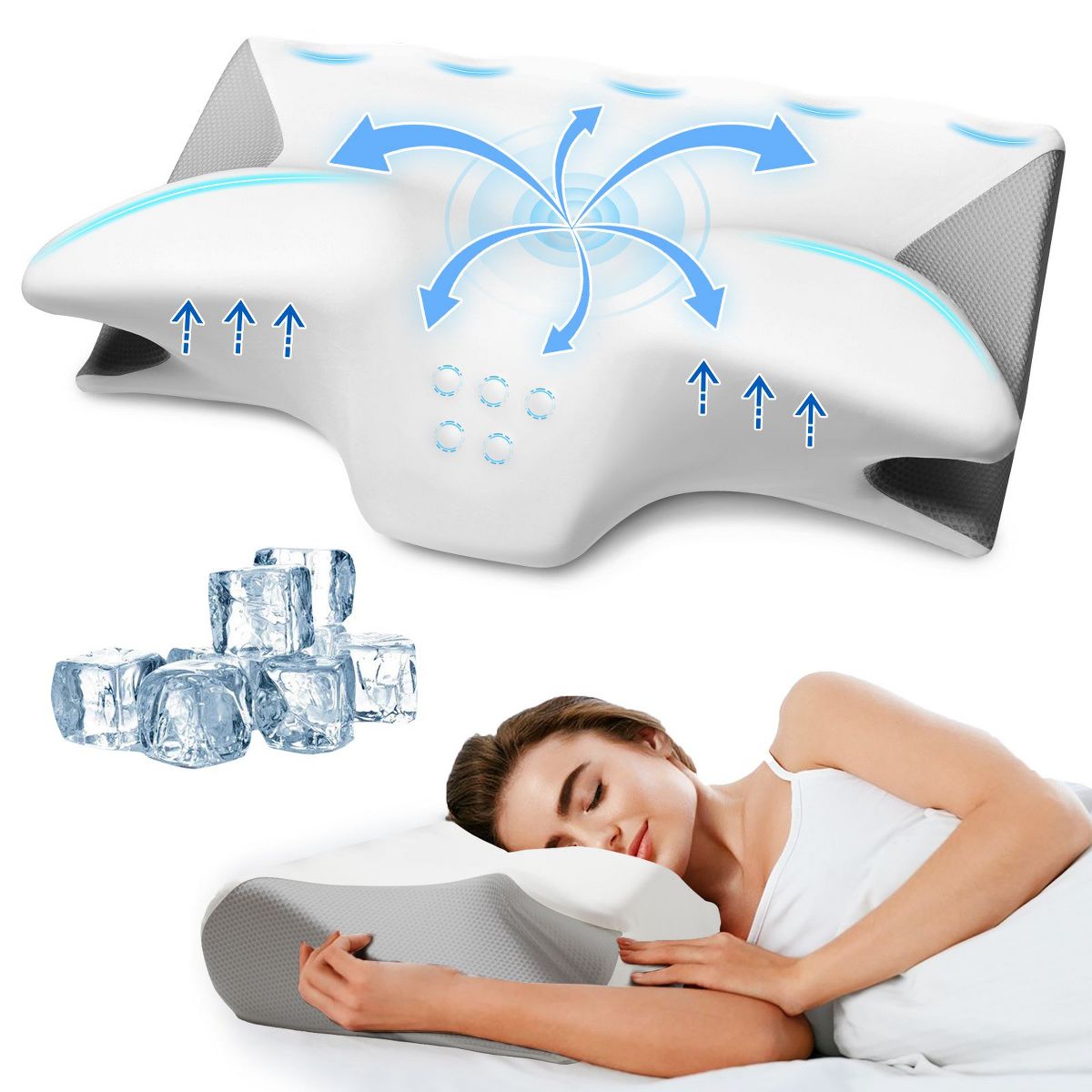 Hyleory Memory Foam Pillow with Arm Rest for Side Sleepers, Ergonomic Support for Neck and Shoulder Relief, Cooling Cover