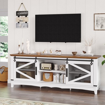 Whizmax Modern TV Stands for Living Room with Adjustable Shelf, 65 Inch TV Stand Entertainment Center with Storage and Sliding Barn Doors (White)