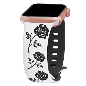 HTUTWOO Rose Floral Engraved Apple Watch Band, Two-Tone Silicone Strap 38/40/41/42/44/45/49mm for iWatch Series 11 10 9 8 7 6 5 4 3 2 1 SE Ultra - 1 of 4