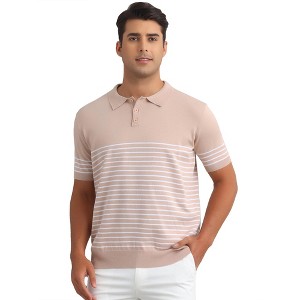 INSPIRE CHIC Men's Regular Fit Short Sleeves Button Down Collared Casual Knit Striped Polo Shirt - 1 of 4