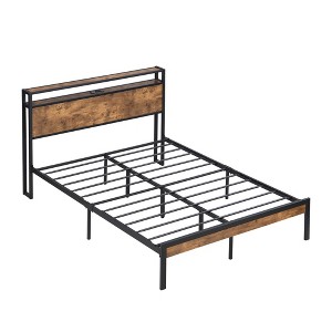 ZHUTA Bed Frame,Platform Bed with 2-Tier Storage Headboard,Sturdy and No Noise Easy Assembly,Vintage Brown - 1 of 4