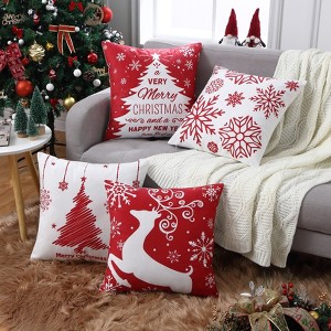Velvet Christmas Pillow Covers 18x18 4-Pack - Deer/Snowflake/Tree Holiday Decor for Sofa Couch Bed, Festive Throw Cushion Cases - 1 of 4