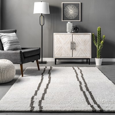 Ivory Striped Tufted 8' x 10' Handmade Synthetic Area Rug