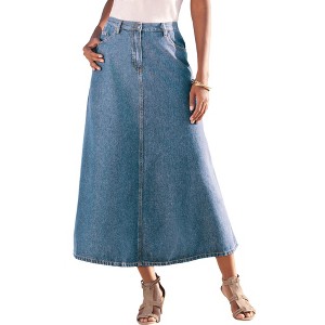 Roaman's Women's Plus Size Complete Cotton A-Line Skirt - 1 of 4