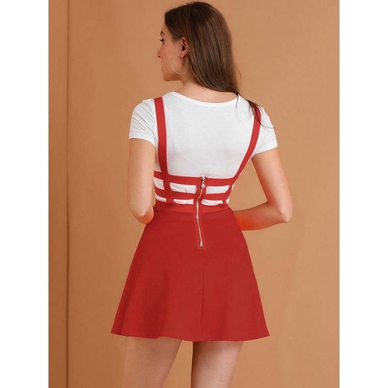 Allegra K Women's Pleated A-Line Elastic Waist Mini Braces Suspender Skirt, 5 of 7