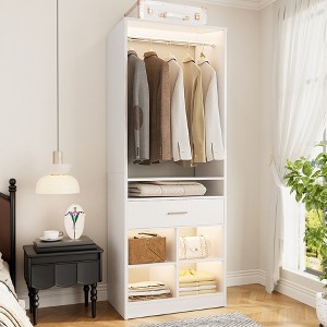 Besiost 25-In Closet Organizer with Wood Drawers and Cubbies, Freestanding Closet System with Hanging Rods - 1 of 4