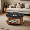 Modern Large Round Ottoman Coffee Table 2-Tier Oversized Button Tufted Ottoman with Wood Shelf Storage Upholstered Coffee Table - Leovsnove - 2 of 4
