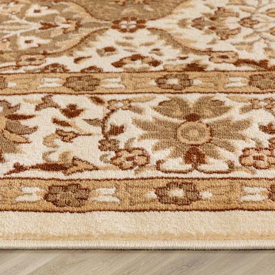 Ivory and Beige Rectangular Oriental Synthetic Area Rug
