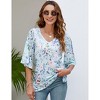 Women's 3/4 Bell Sleeve Shirt Loose Fit V Neck Blouse Cute Tops - 2 of 4