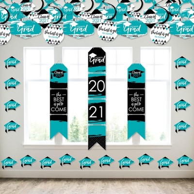 Big Dot of Happiness Teal Grad - Best is Yet to Come - Wall and Door Hanging Decor - 2021 Turquoise Graduation Party Room Decoration Kit