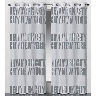 Evideco French Home Goods New York City Themed Blackout Curtain Panel - Bold Typography 102x55 Inch