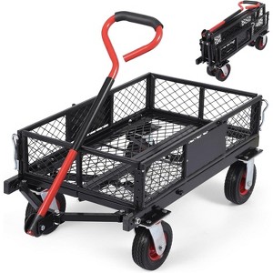 Acekool Foldable Steel Garden Cart, 360lbs Capacity, Removable Mesh Sides, 6" All-Terrain Wheels, 180° Rotating Handle, Yard Utility Wagon - 1 of 4