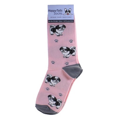 Novelty Socks 14.0" Black & White Shih Tzu Socks Happy Tails E & S Pet  -  Socks