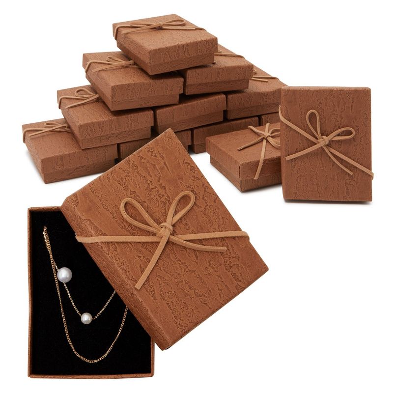 Juvale 12 Pack Small Jewelry Gift Boxes with Lids for Necklaces, Earrings, Bracelets, Brown, 3.7x2.9x1.3 in, 6 of 9
