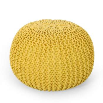 Nahunta Modern Knitted Cotton Round Pouf - Christopher Knight Home