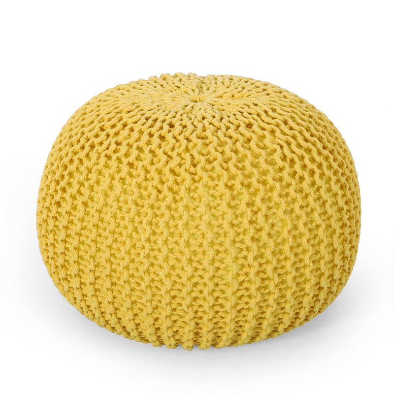 Nahunta Modern Knitted Cotton Round Pouf - Christopher Knight Home, 1 of 11