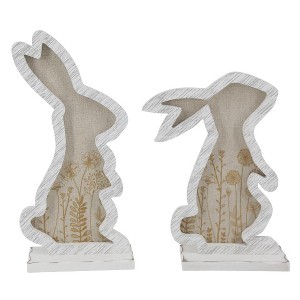Transpac Wood Printed Floral Easter Bunny Set of 2 Home Decorations Easter - 1 of 1