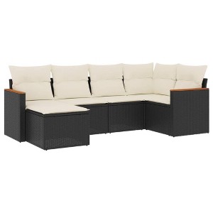 vidaXL 6 Piece Patio Sofa Set with Cushions - Black and Cream Without Table - 1 of 4