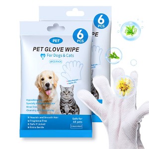 Pet Cleaning Wipes Gloves - 6PC Rinse-Free Grooming Wipes for Dogs & Cats - Bathing, Deodorizing, Paws & Fur Care - 1 of 4