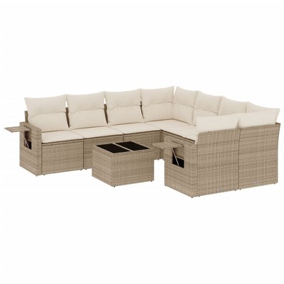 vidaXL 9 Piece Patio Sofa Set with Cushions Beige and Cream Poly Rattan
