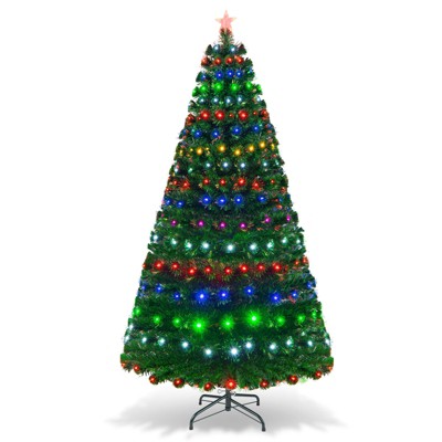 Tangkula 7ft Pre-Lit Optical Fiber Artificial Christmas Tree w/ Lights Multicolor