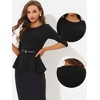 INSPIRE CHIC Women's 3/4 Sleeve Belted Elegant Business Work Peplum Top - 2 of 4