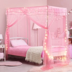YEERSWAG Elegant Princess Twin Size Bed Canopy Bed Curtain Nets Holiday Present For Girls - 1 of 4
