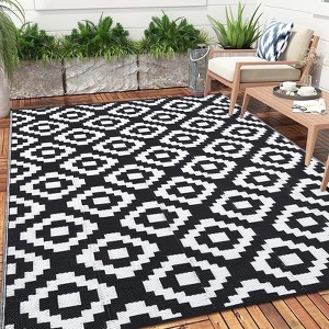9x12' Waterproof Outdoor Rug, Reversible Plastic Patio Rugs with Storage Bag, Portable Carpet for Camping, Balcony Deck Backyard - 1 of 4
