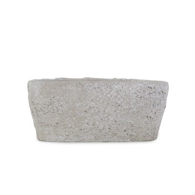 HomeRoots 9" Gray Speckle Glaze Cement Indoor Outdoor Oval Pot Planter