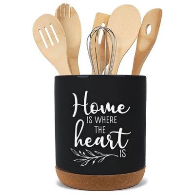 Elanze Designs Home Heart Black X-Large Cork Bottom Kitchen Utensil Holder