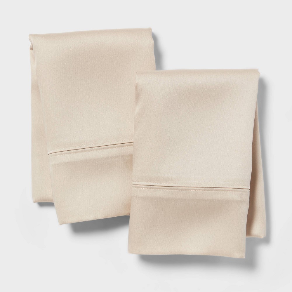 Standard 320 Thread Count Cool TENCEL® Lyocell Pillowcase True Khaki - Threshold™: Satin Weave, Machine Washable, No Closure, 2-Pack