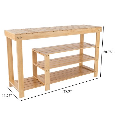 Natural Bamboo 3-Tier Shoe and Boot Rack Bench with Seat